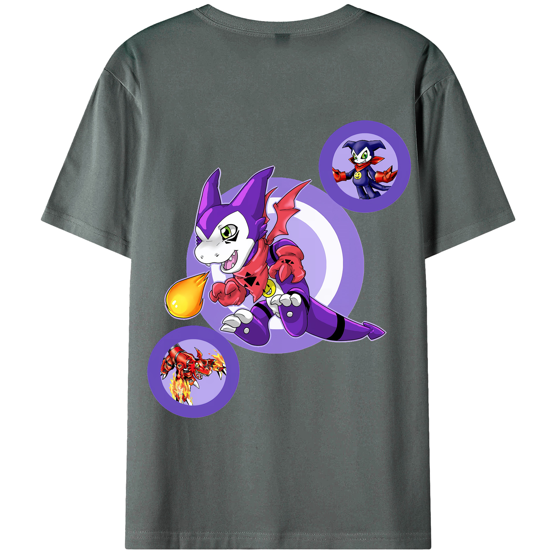 （画像用） Digimon デジタルモンスター/デジモン 綿100％ メンズ半袖Tシャツ（バックプリント） 通気性